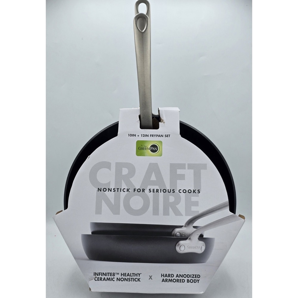 NEW GreenPan Craft Noire 10" and 12" Frypan Skillet Set‎ - Non-Toxic - Black